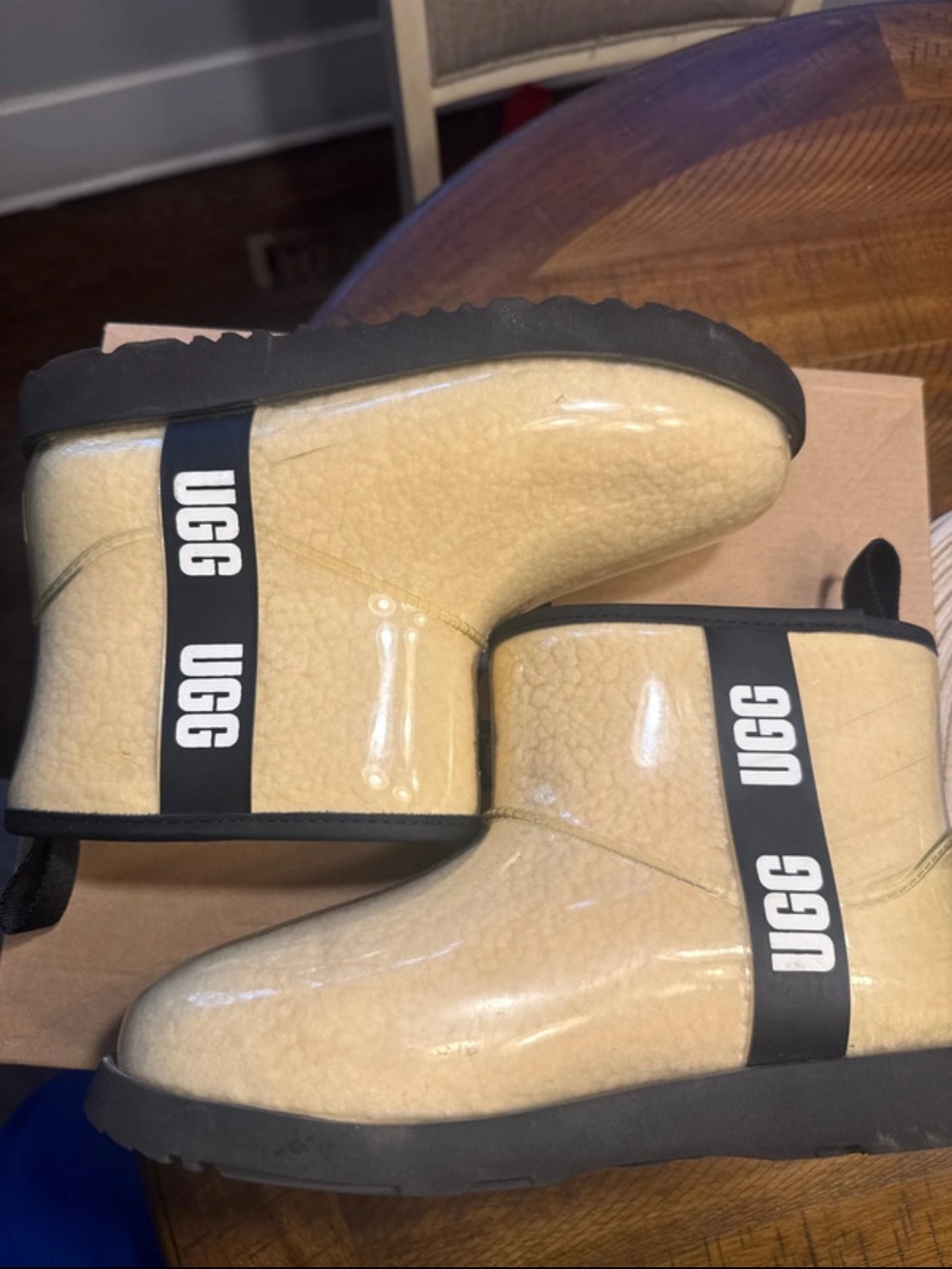 UGG Kids Waterproof Short Boot in Light Tan with Black Trim